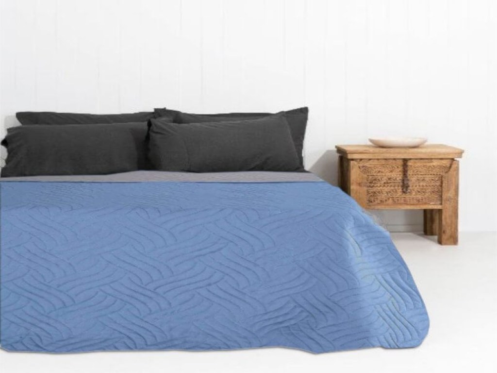 Κουβερλί Μονό Microfiber Διπλής Όψης Μπλε-Γκρι Γαρύφαλλο | Garifallo.gr